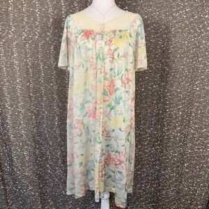 Vintage‎ Vanity Fair Floral Satin Nightgown Dress Button Up Women's Medium